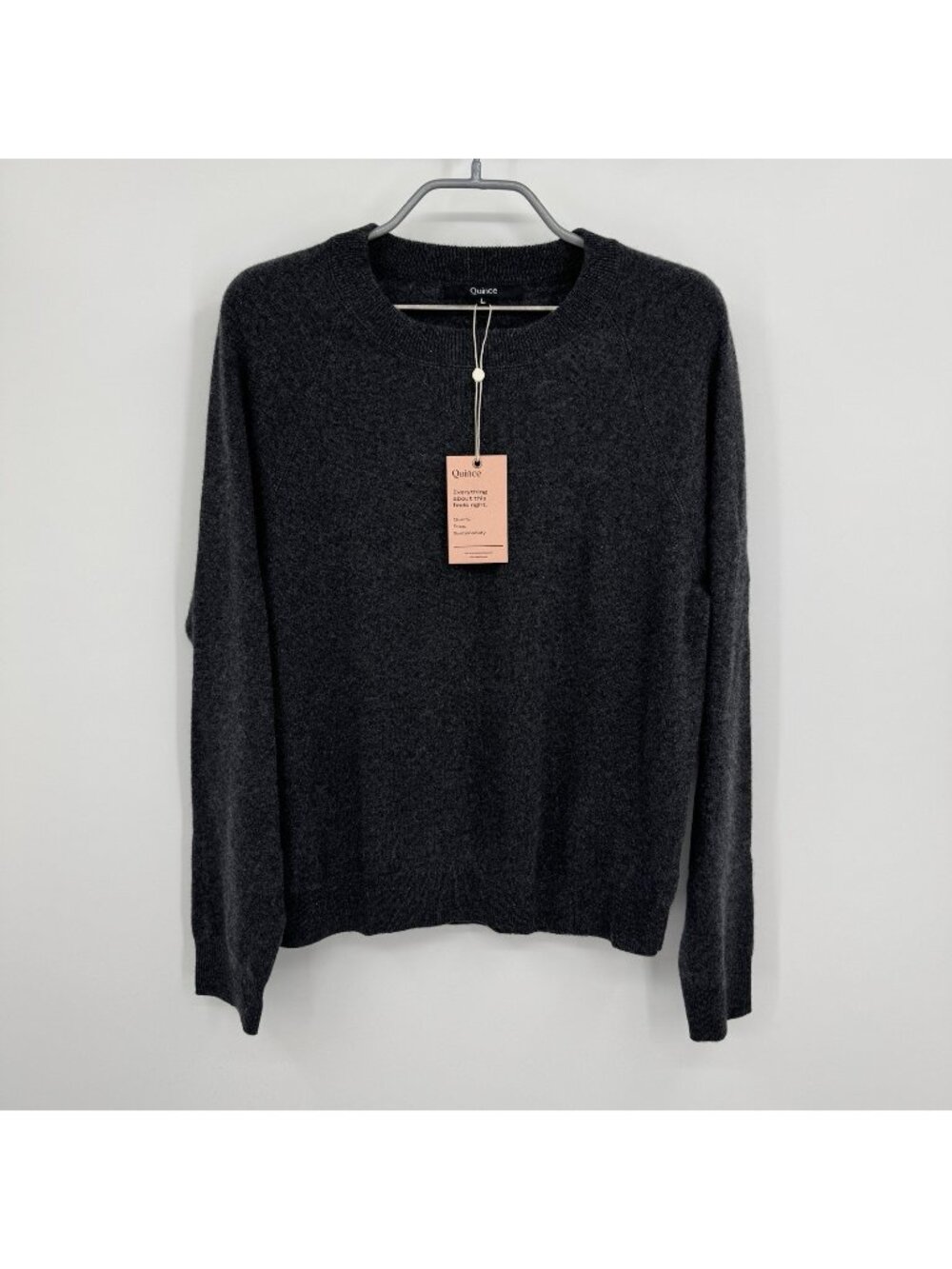 Quince Luxe 100% Baby Cashmere Pullover Sweater size L Large in Charcoal Gray